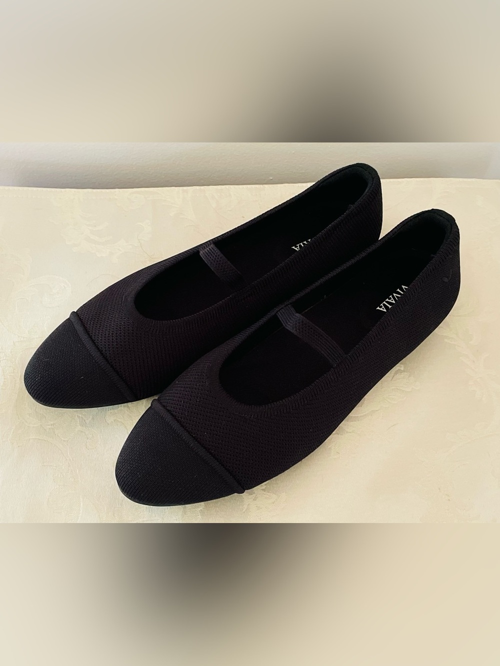 VIVAIA Black Knit Mary Jane Flats